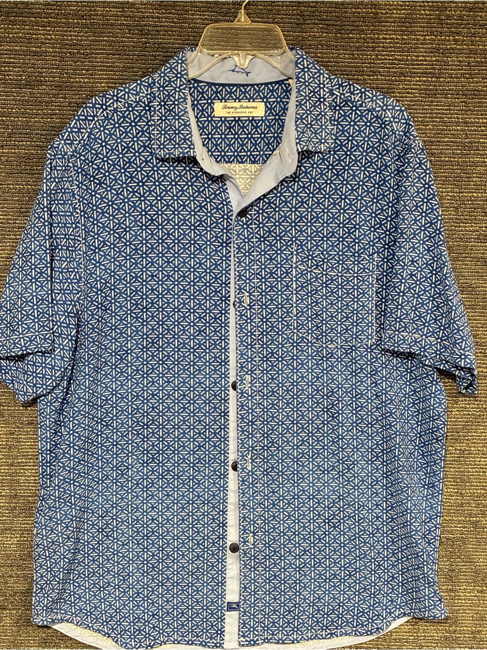 Tommy Bahama Veracruz Cay Navy & White Geometric Short-Sleeve Button-Down Shirt